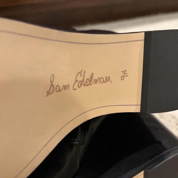 NEW Sam Edelman Women's Weslie Buckle Wedge Leather Black Booties Boots Size 9.5 - Picture 9 of 10